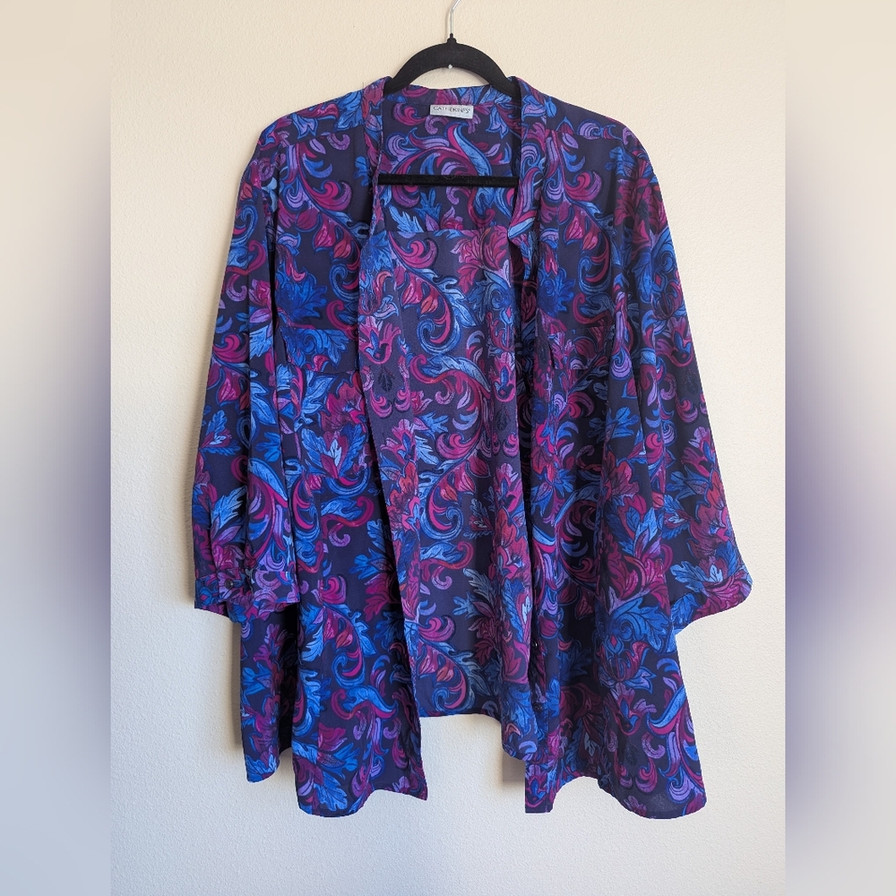 Catherines Vibrant Purple and Pink Paisley Top Size 3X